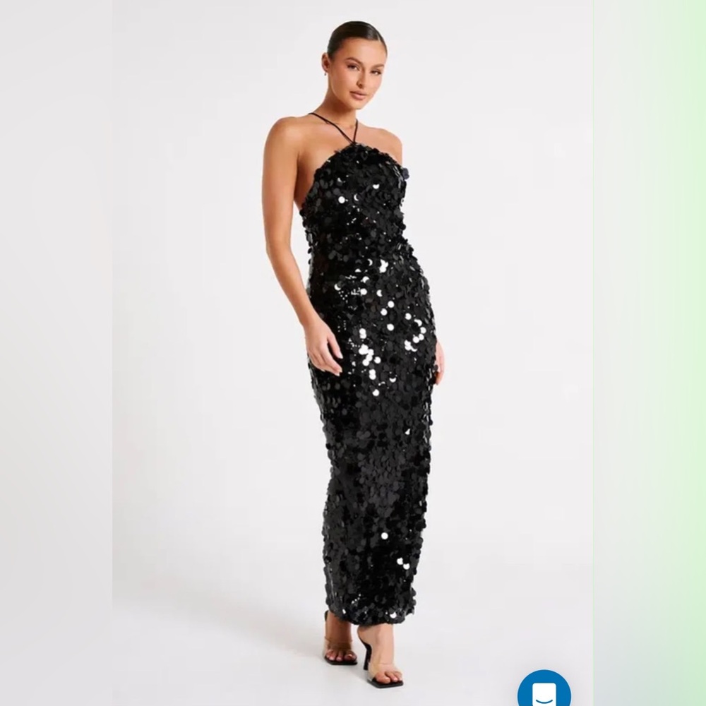 Meshki Black Sequin Halter Maxi Dress